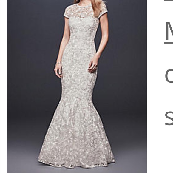 DB Studio High-Neck Metallic Lace Mermaid Wedding Dress - Picture 1 of 10